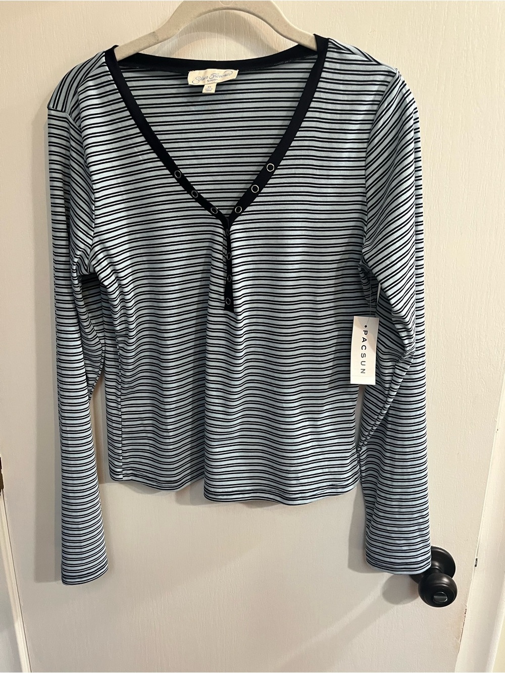 Pacsun Blue Striped V-Neck Long Sleeve Top